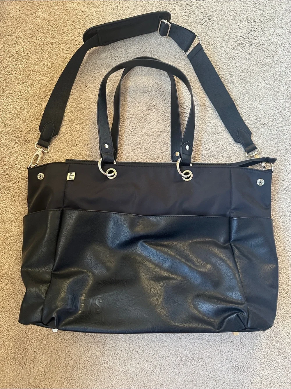 BEIS Diaper Tote in Black with Chain Strap Add-On- NWOT